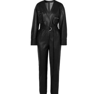 Sally Lapointe Black Faux Leather Jumpsuit size 4